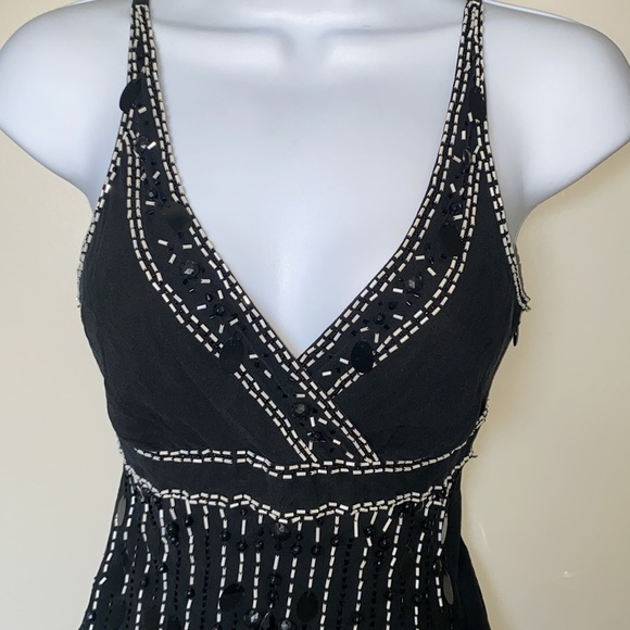 VINTAGE 90s/Y2K BLACK 100%SILK BEADED TANK ADJUSTABLE STRAPS&SIDE ZIPPER RETRO - Picture 3 of 10